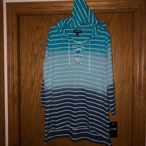 3/4 Sleeve Striped Lightweight Hoodie/Tee, Large